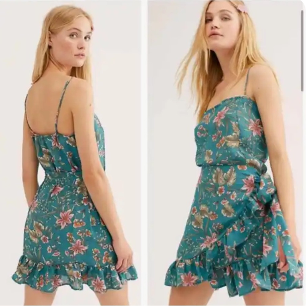 Intimately Free People Olivia Slip Mini Dress in Green Floral